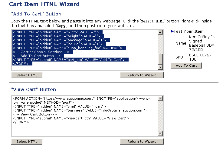 Cart HTML Paste